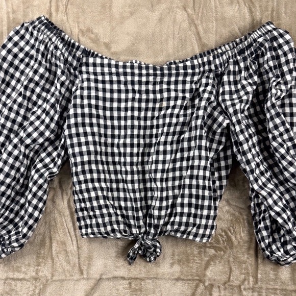 Forever 21 Tops - Forever 21 Womens Medium Gingham Off The Shoulder Crop Top Coastal Cowgirl